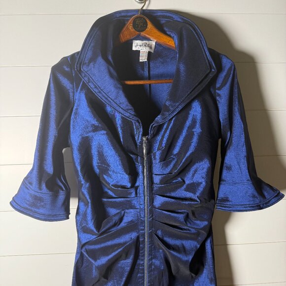 Joseph Ribkoff Vintage Dress Royal Sapphire Moldable Collar and Sleeves Sz 14 - Picture 9 of 10